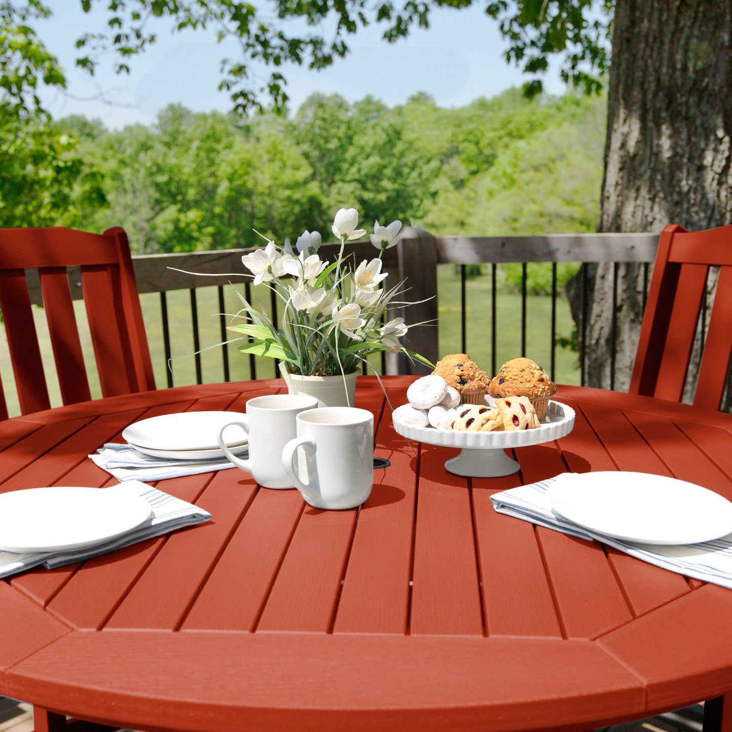 Set da pranzo per esterni Lehigh da 5 pezzi - Tavolo rotondo da 48, altezza bancone
