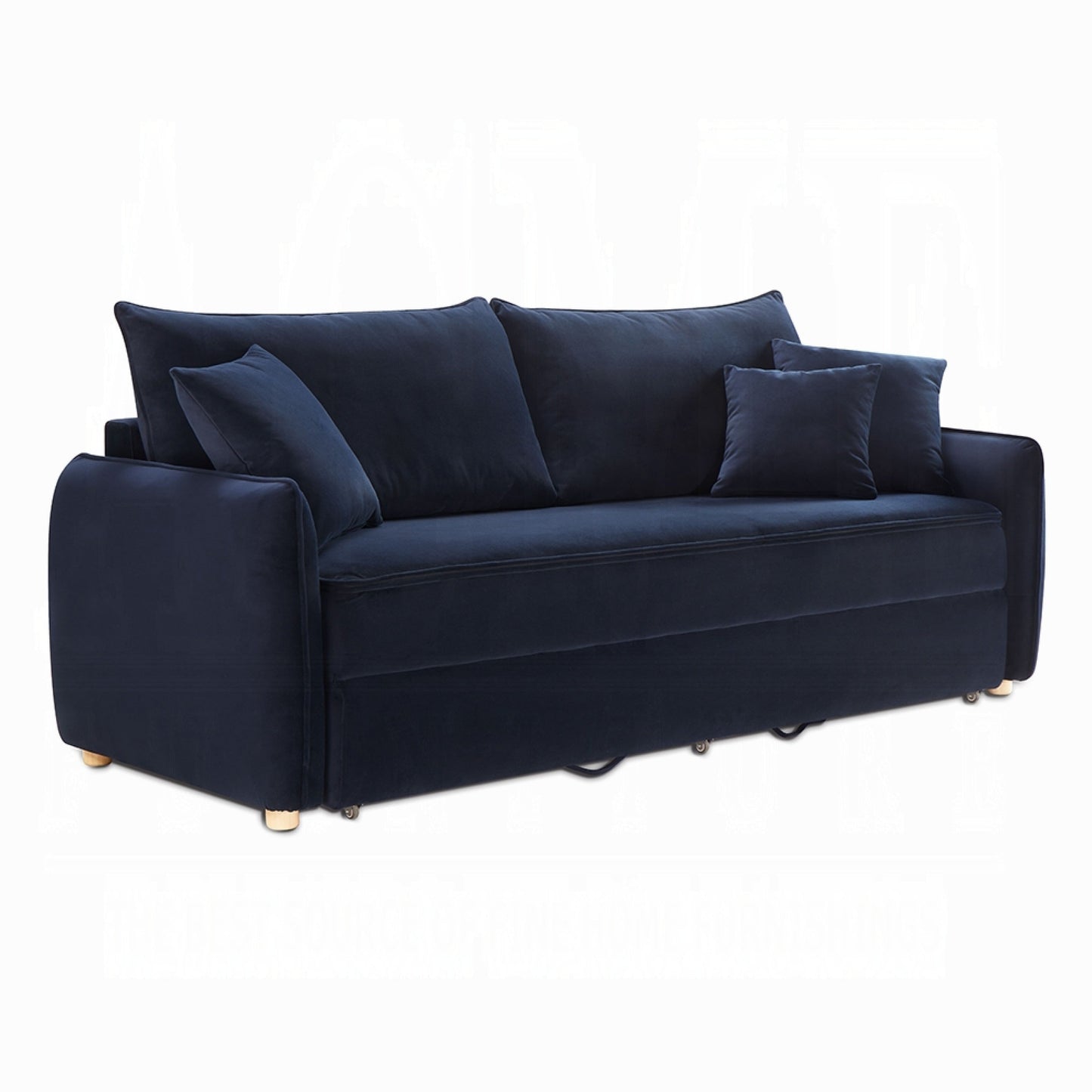 Divano letto Leif, letto pieghevole completo, 3 cuscini, velluto blu, 88 pollici
