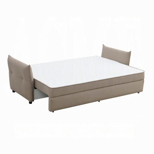 Divano Leif con divano letto estraibile full size, 87 pollici in legno, tessuto beige
