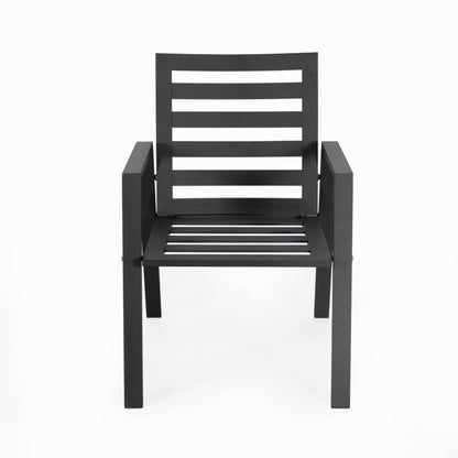 Set da pranzo da esterno da 9 pezzi in alluminio nero serie Chelsea di LeisureMod