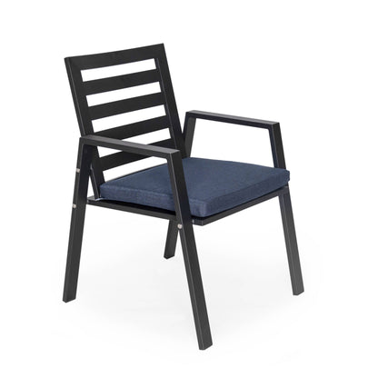Set da pranzo da esterno da 9 pezzi in alluminio nero serie Chelsea di LeisureMod