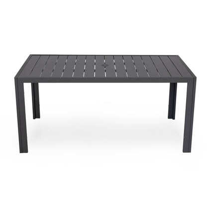 Set da pranzo da esterno da 9 pezzi in alluminio nero serie Chelsea di LeisureMod