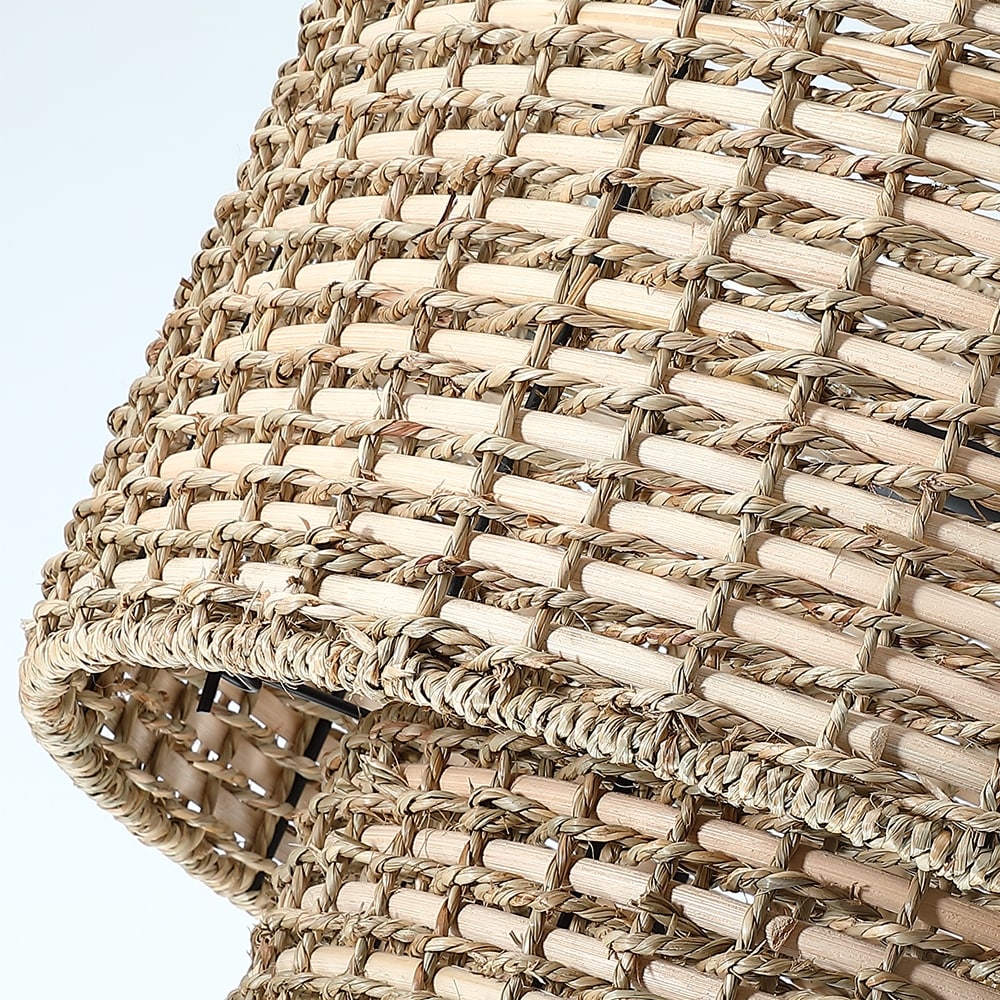 Lampadario a tamburo in rattan a 4 livelli Lennie da 20 pollici con baldacchino nero - 20 pollici di larghezza - 20 pollici di larghezza