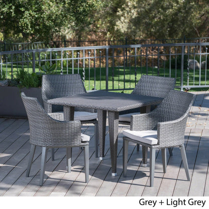 Set da pranzo quadrato in vimini da 5 pezzi Lenox Outdoor con cuscini di Christopher Knight Home