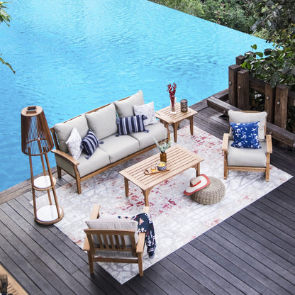 Set da conversazione per patio in legno di teak Cambridge Casual Leon da 5 pezzi