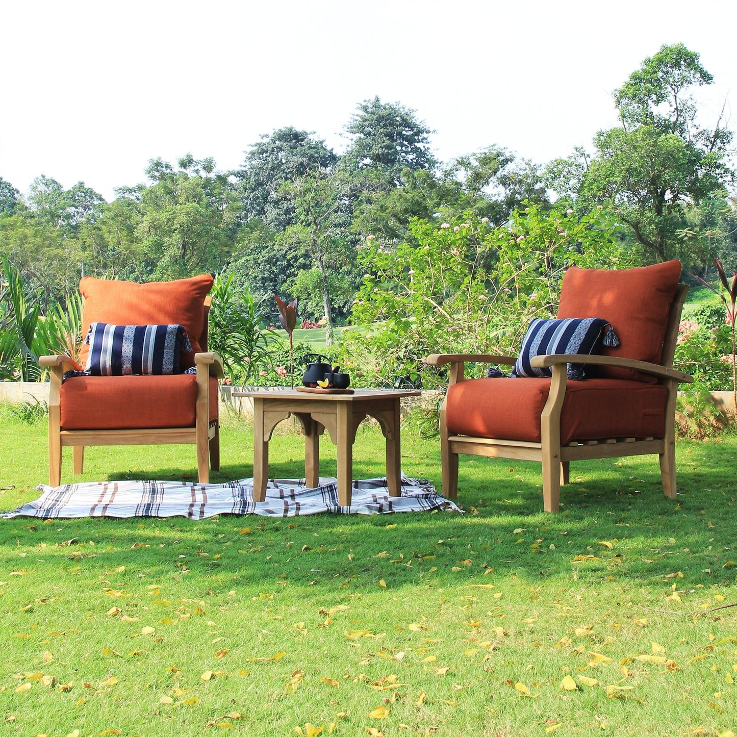 Set da conversazione per patio in teak Cambridge Casual Leon da 7 pezzi