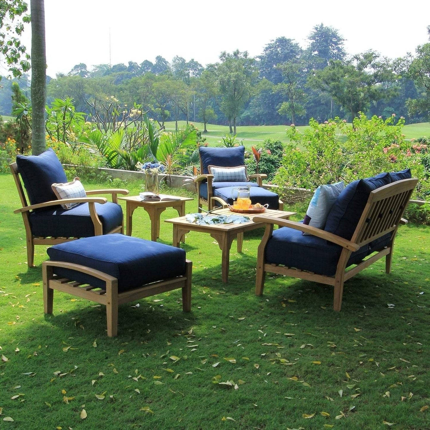 Set da conversazione per patio in teak Cambridge Casual Leon da 7 pezzi