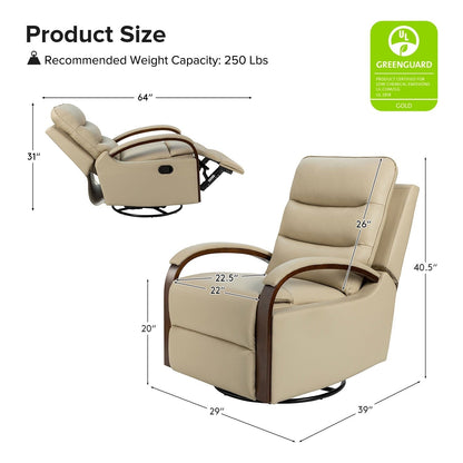 Poltrona girevole a dondolo reclinabile manuale Leopold in vera pelle con braccioli in legno, set da 2 di HULALA HOME