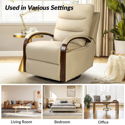 Poltrona girevole a dondolo reclinabile manuale Leopold in vera pelle con braccioli in legno, set da 2 di HULALA HOME