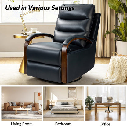 Poltrona girevole a dondolo reclinabile manuale Leopold in vera pelle con braccioli in legno, set da 2 di HULALA HOME