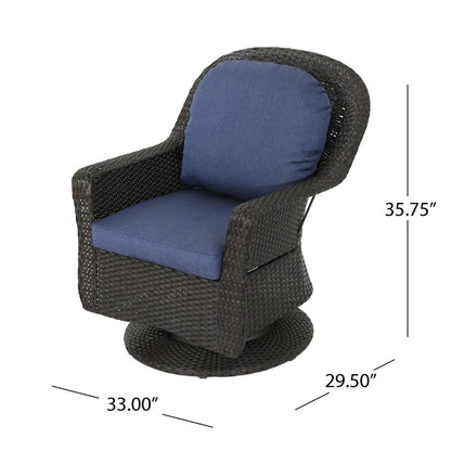 Set di sedute girevoli in vimini da esterno Liam da 3 pezzi con cuscino di Christopher Knight Home