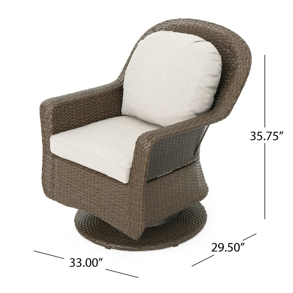Set di sedute girevoli in vimini da esterno Liam da 3 pezzi con cuscino di Christopher Knight Home