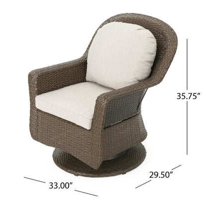 Set di sedute girevoli in vimini da esterno Liam da 3 pezzi con cuscino di Christopher Knight Home