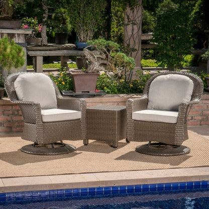 Set di sedute girevoli in vimini da esterno Liam da 3 pezzi con cuscino di Christopher Knight Home
