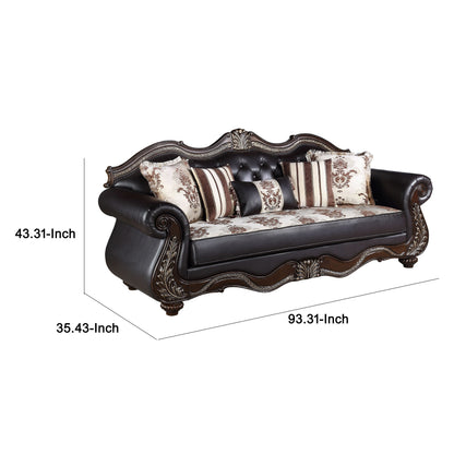 Divano Liana, similpelle nera, legno massello color ciliegio, 93 pollici