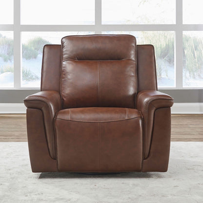 Poltrona reclinabile elettrica Liberty Furniture Avery per soggiorno in pelle color cognac