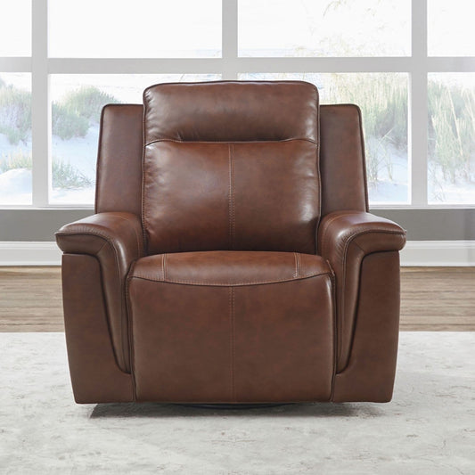 Poltrona reclinabile elettrica Liberty Furniture Avery per soggiorno in pelle color cognac