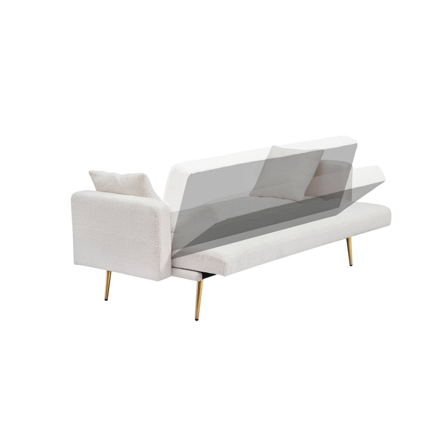 Divano letto trasformabile in pile Teddy beige chiaro da 71,7 pollici con schienale regolabile e 2 cuscini per soggiorno