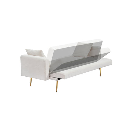 Divano letto trasformabile in pile Teddy beige chiaro da 71,7 pollici con schienale regolabile e 2 cuscini per soggiorno