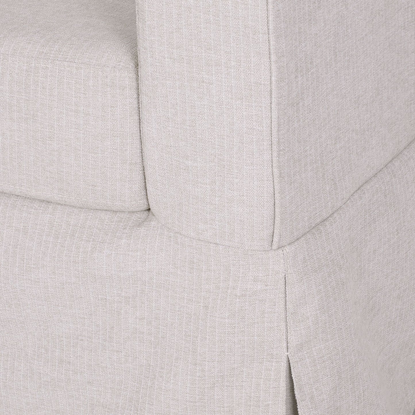 Divano a 3 posti con braccioli incassati in tessuto a righe beige chiaro 79 con gonna per soggiorno