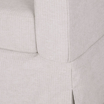 Divano a 3 posti con braccioli incassati in tessuto a righe beige chiaro 79 con gonna per soggiorno