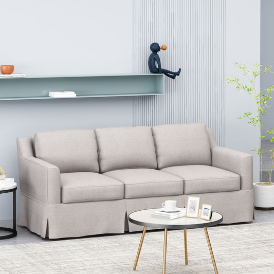 Divano a 3 posti in tessuto a righe beige chiaro con braccioli incassati