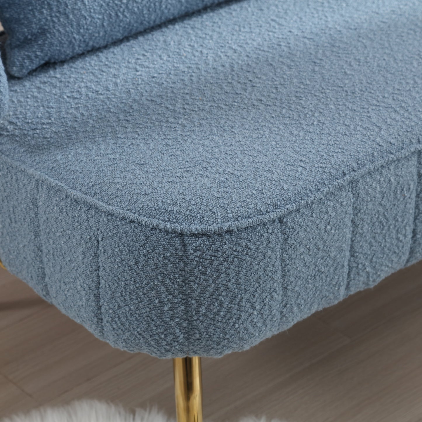 Divano a due posti imbottito in bouclé moderno azzurro chiaro da 51,97 pollici con struttura in metallo e cuscini per soggiorno