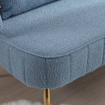 Divano a due posti imbottito in bouclé moderno azzurro chiaro da 51,97 pollici con struttura in metallo e cuscini per soggiorno