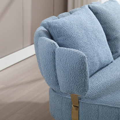 Divano a due posti imbottito in bouclé moderno azzurro chiaro da 51,97 pollici con struttura in metallo e cuscini per soggiorno