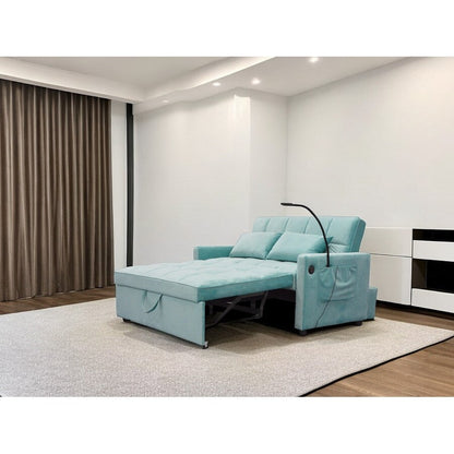 Divano letto trasformabile moderno azzurro 54.33 con schienale reclinabile e porta telefono