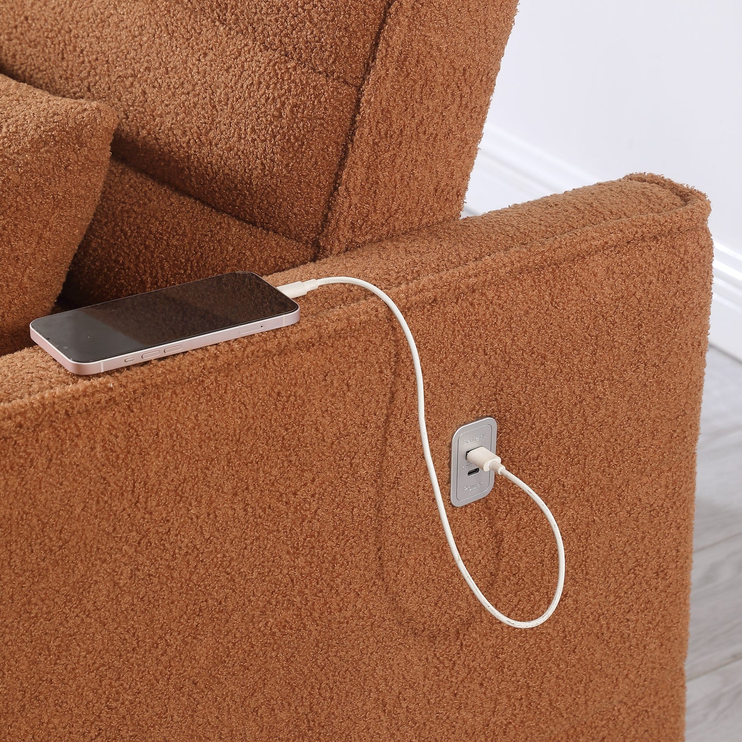 Divano letto trasformabile Boucle Loveseat marrone chiaro 55.12 con schienale regolabile e 2 cuscini per la vita per il soggiorno