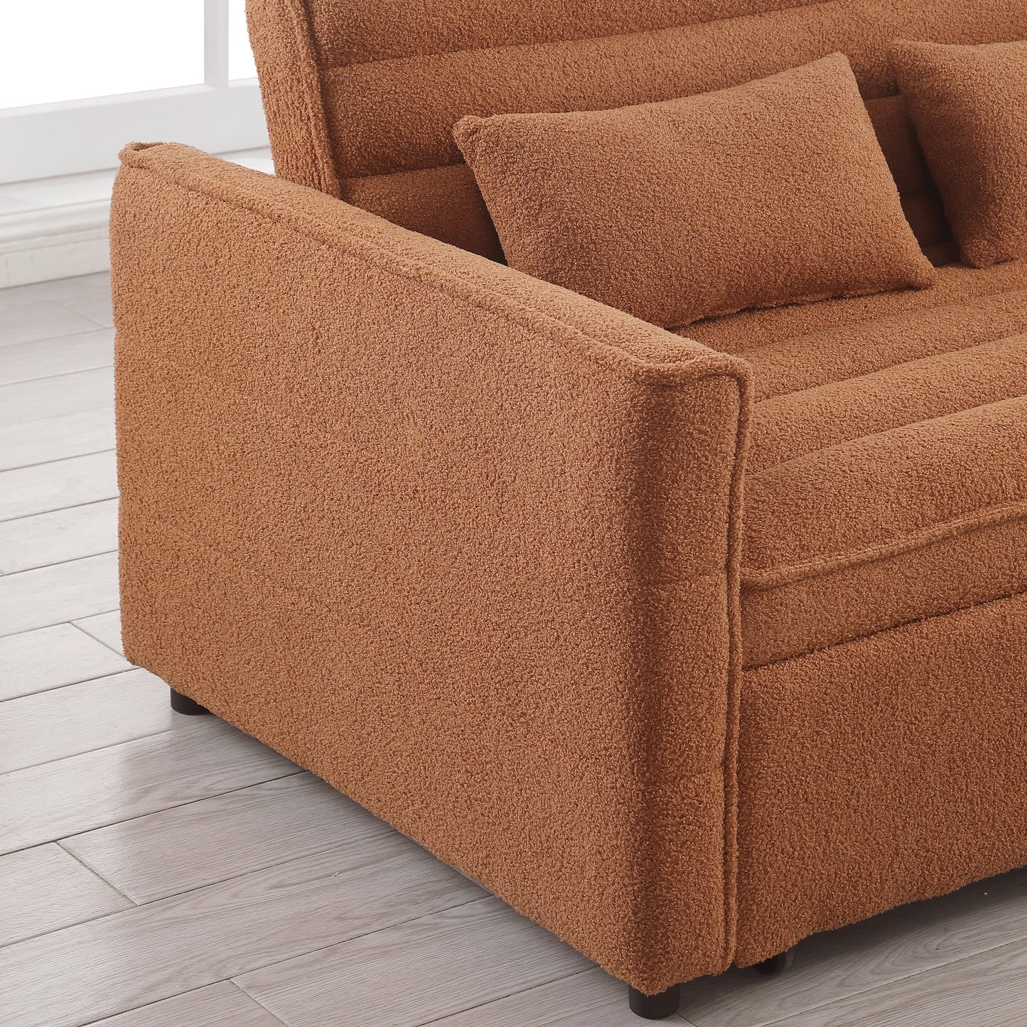 Divano letto trasformabile Boucle Loveseat marrone chiaro 55.12 con schienale regolabile e 2 cuscini per la vita per il soggiorno