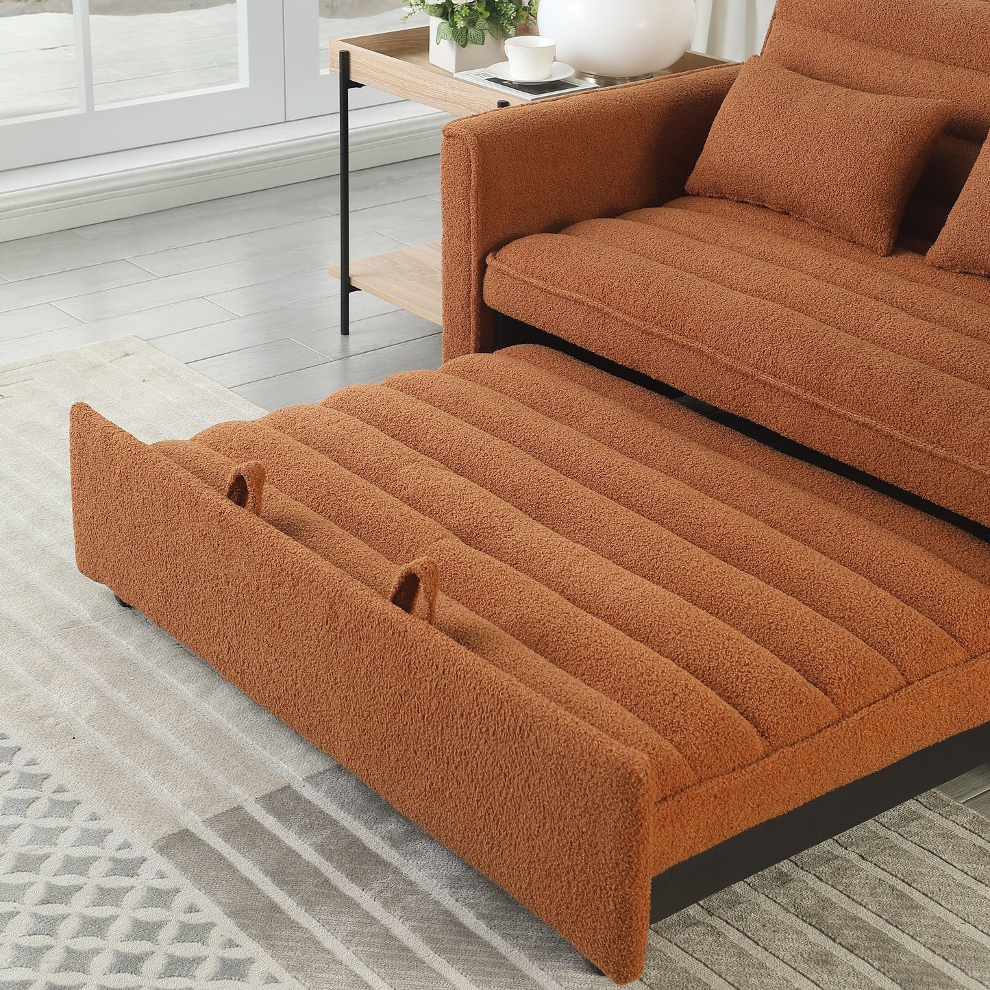 Divano letto trasformabile Boucle Loveseat marrone chiaro 55.12 con schienale regolabile e 2 cuscini per la vita per il soggiorno