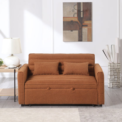 Divano letto trasformabile Boucle Loveseat marrone chiaro 55.12 con schienale regolabile e 2 cuscini per la vita per il soggiorno