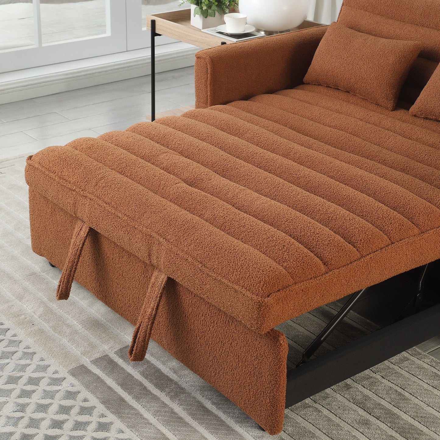 Divano letto trasformabile in bouclé marrone chiaro