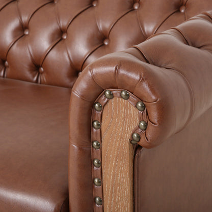 Divano Chesterfield a 3 posti in similpelle marrone chiaro con borchie