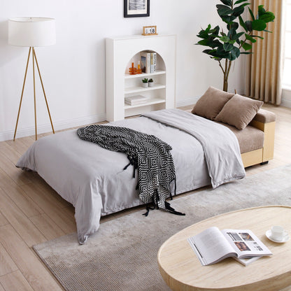 Divano letto trasformabile in lino e cotone marrone chiaro con contenitore