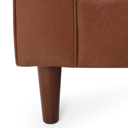 Divano a 3 posti in similpelle marrone chiaro con gambe in legno