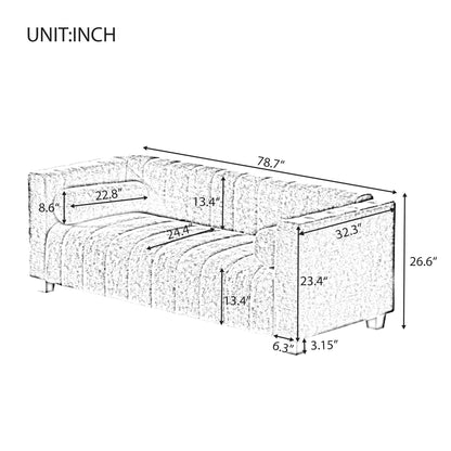 Divano a 3 posti imbottito in ciniglia grigio chiaro 78,7 con gambe in plastica e 2 cuscini per soggiorno