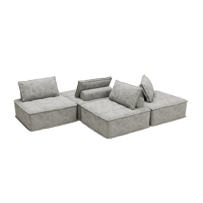 Set di divani modulari in ciniglia grigio chiaro da 4 pezzi
