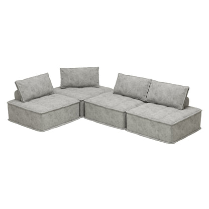 Set di divani modulari in ciniglia grigio chiaro da 4 pezzi