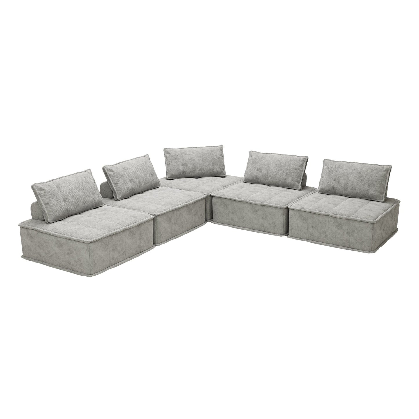 Set di divani modulari in ciniglia grigio chiaro da 5 pezzi