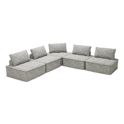 Set di divani modulari in ciniglia grigio chiaro da 5 pezzi