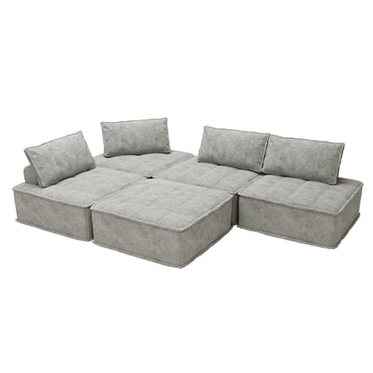Set di divani modulari in ciniglia grigio chiaro da 5 pezzi