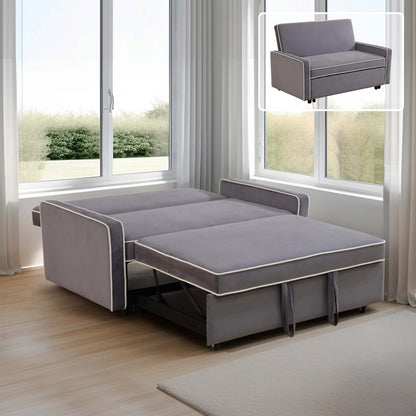 Divano letto monoblocco in tessuto soffice grigio chiaro per soggiorno