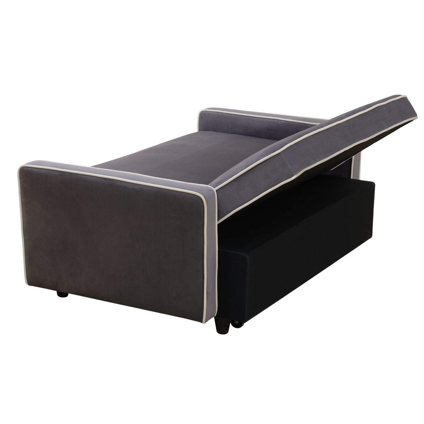 Divano letto monoblocco in tessuto soffice grigio chiaro per soggiorno