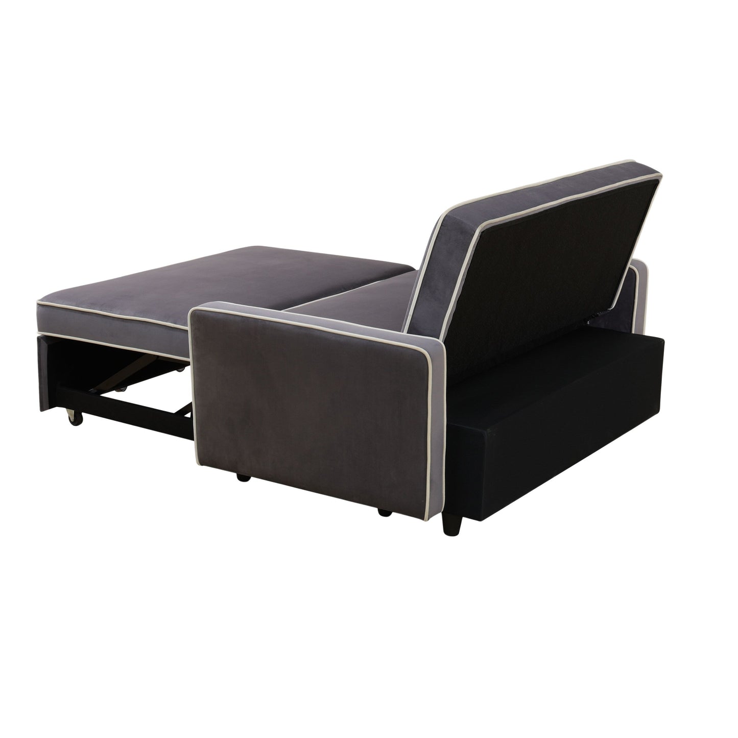 Divano letto monoblocco in tessuto soffice grigio chiaro per soggiorno