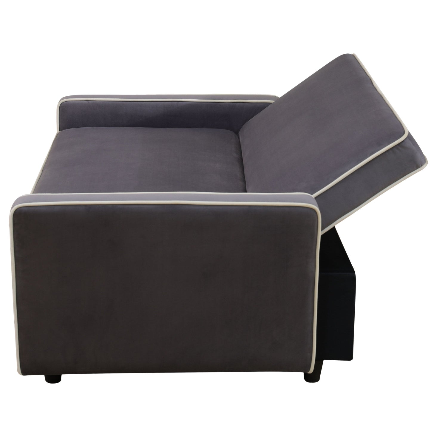 Divano letto monoblocco in tessuto soffice grigio chiaro per soggiorno