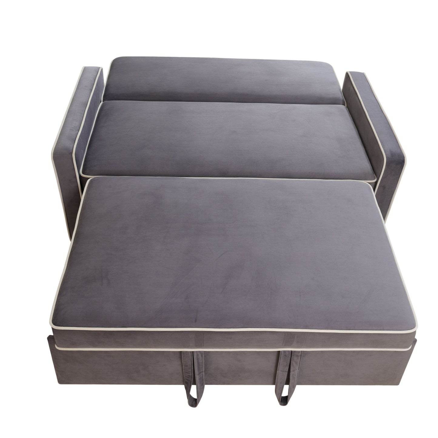 Divano letto monoblocco in tessuto soffice grigio chiaro per soggiorno