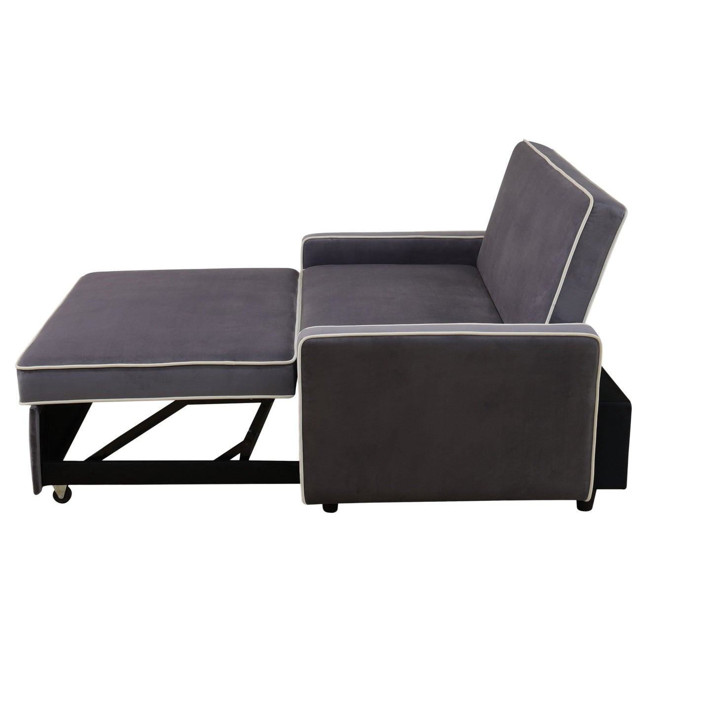 Divano letto monoblocco in tessuto soffice grigio chiaro per soggiorno